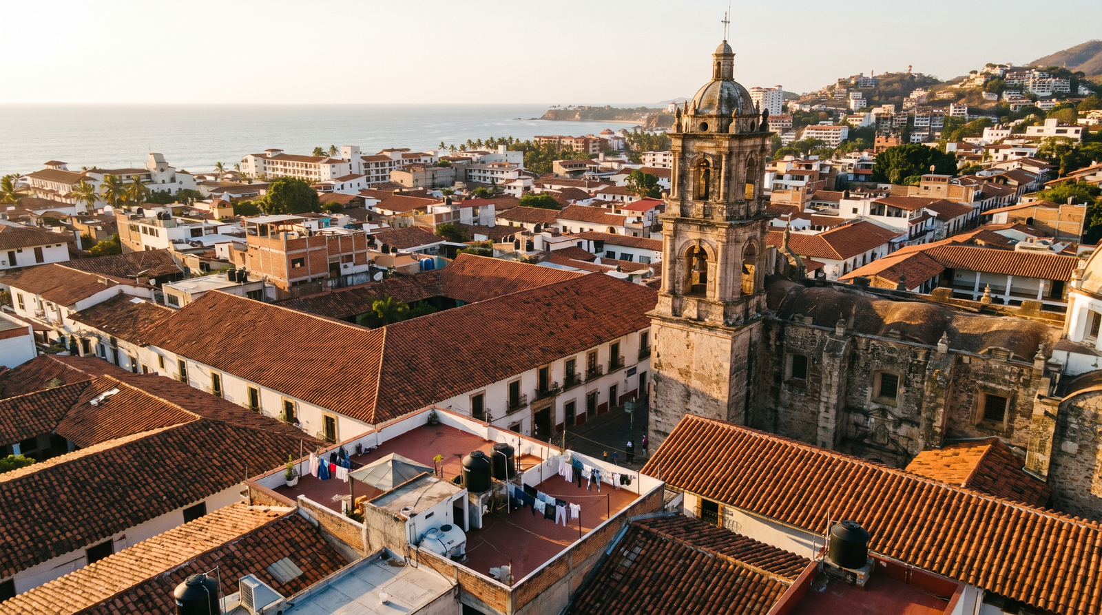A downtown Puerto Vallarta street in the early morning