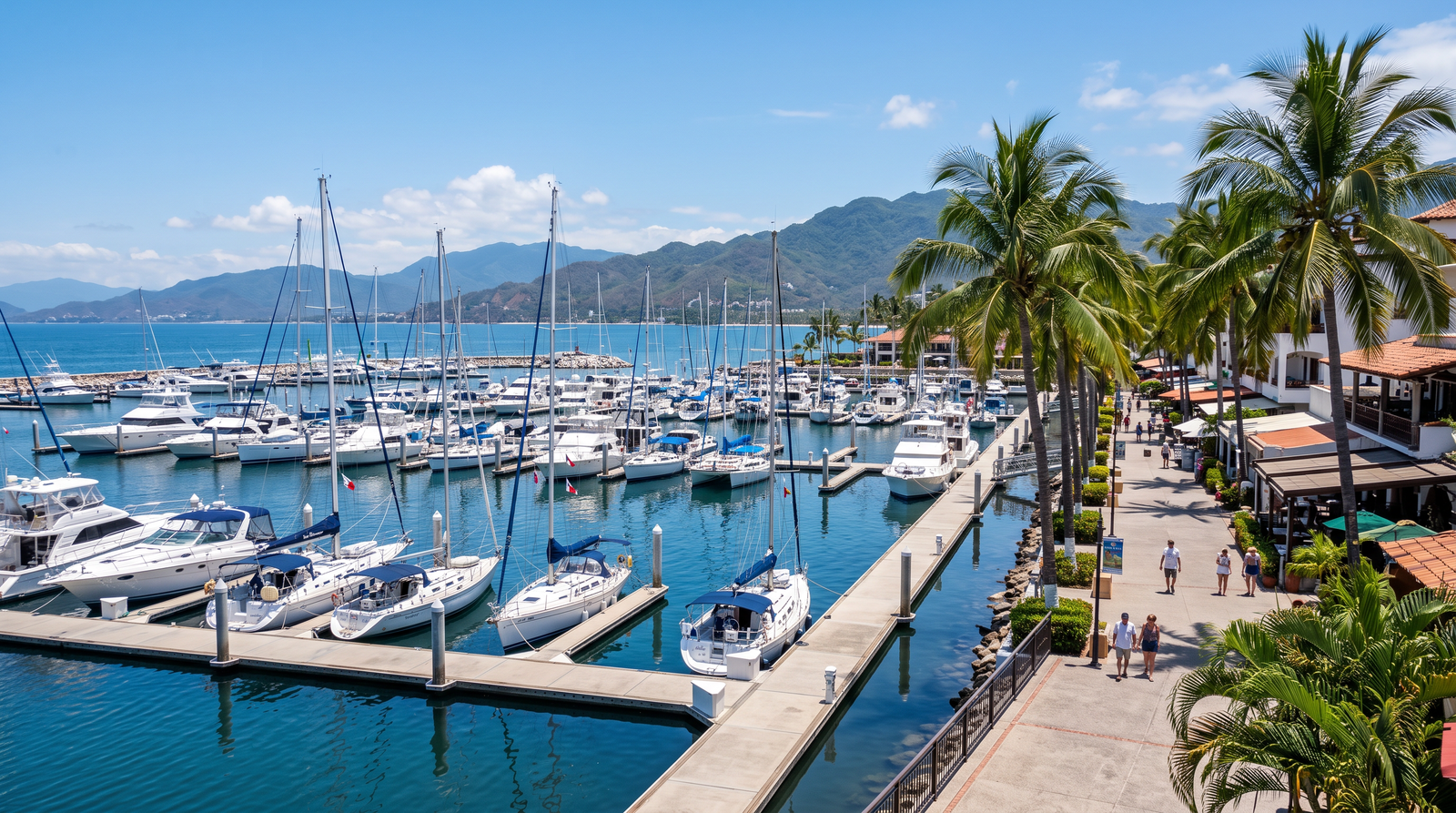 Aerial view of Marina Vallarta condo towers and marina, a common comparison point when evaluating Puerto Vallarta real estate agents